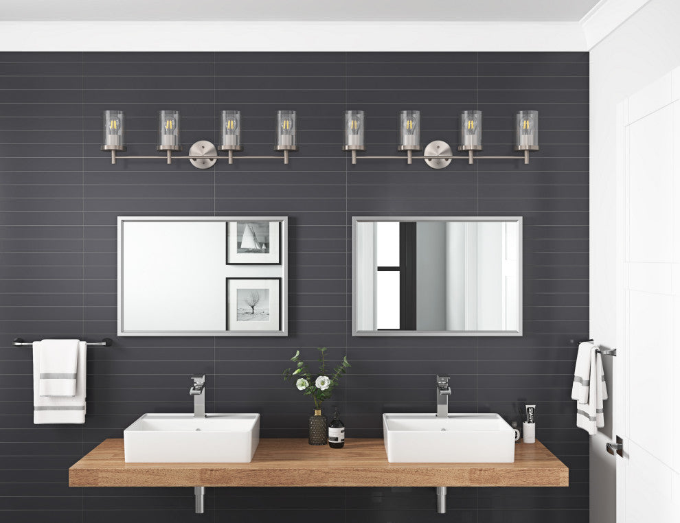 Brushed Nickel 4-Light Bathroom Vanity Lighting Fixture for with Glass Shade