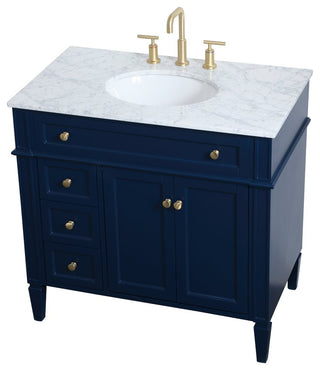 Home Living Vanity with Carrara White Marble Countertop, Blue, 36", Single Sink