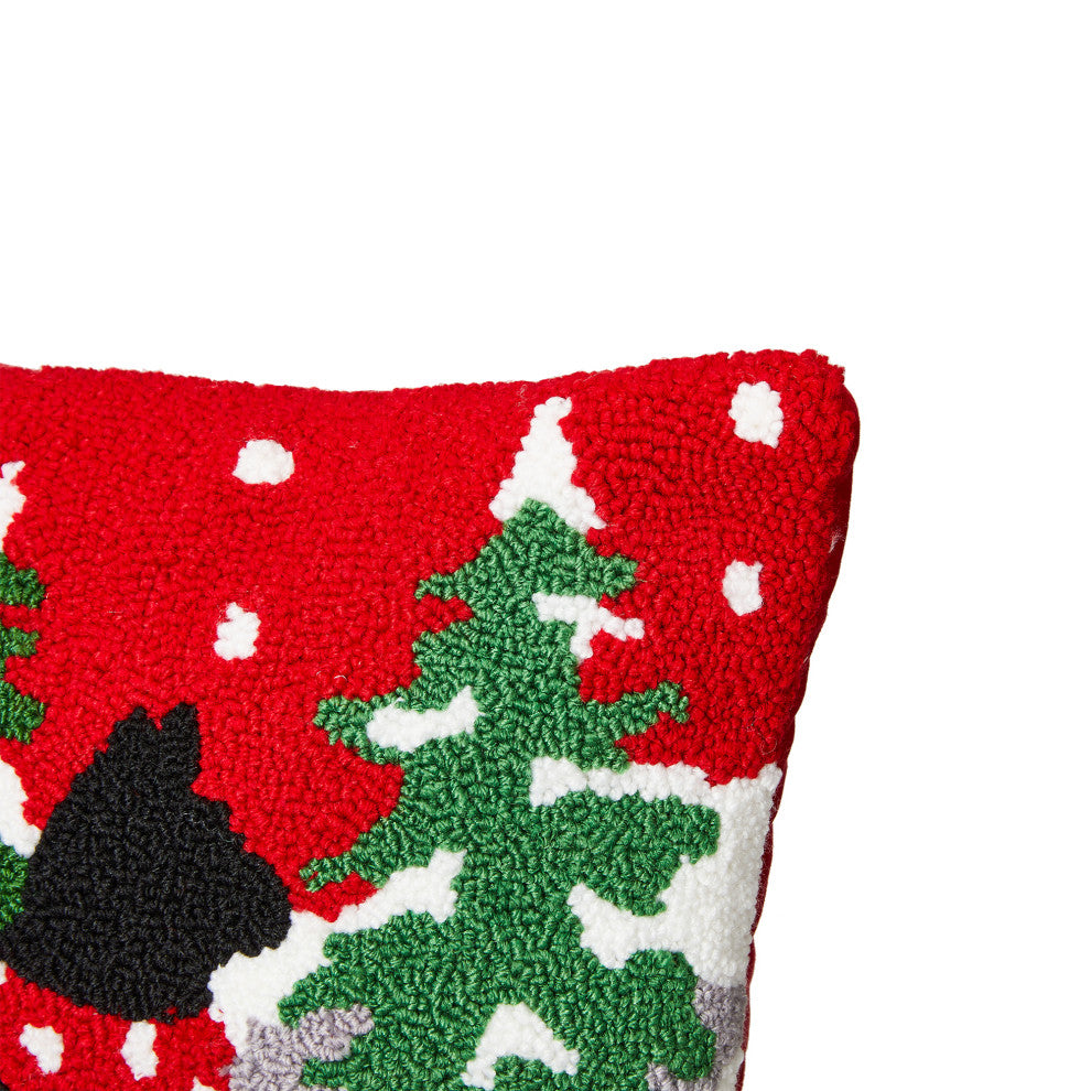 14"L Hooked Christmas Cat Pillow