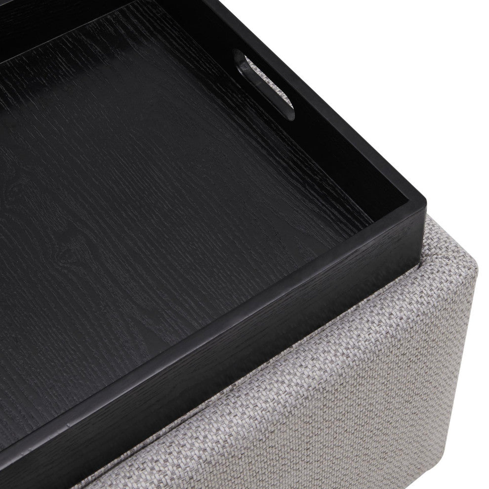 Cameron Square Storage Ottoman w/ tray, Cardiff Gray, Fabric