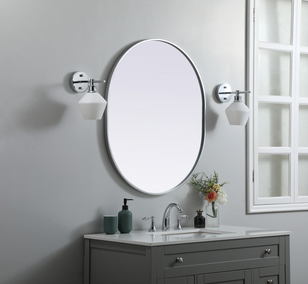 Metal Frame Oval Mirror 30X36 Inch, Silver