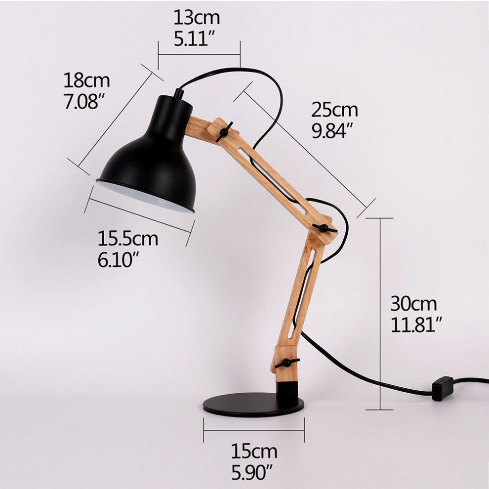 Modern Black Wood LED Desk Lamp For Bedside, Office