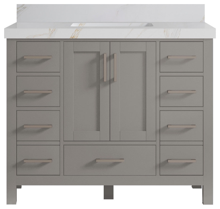 Malibu 42 Single Sink Bath Vanity in Elephant Skin Gray 2" Calacatta Sienna