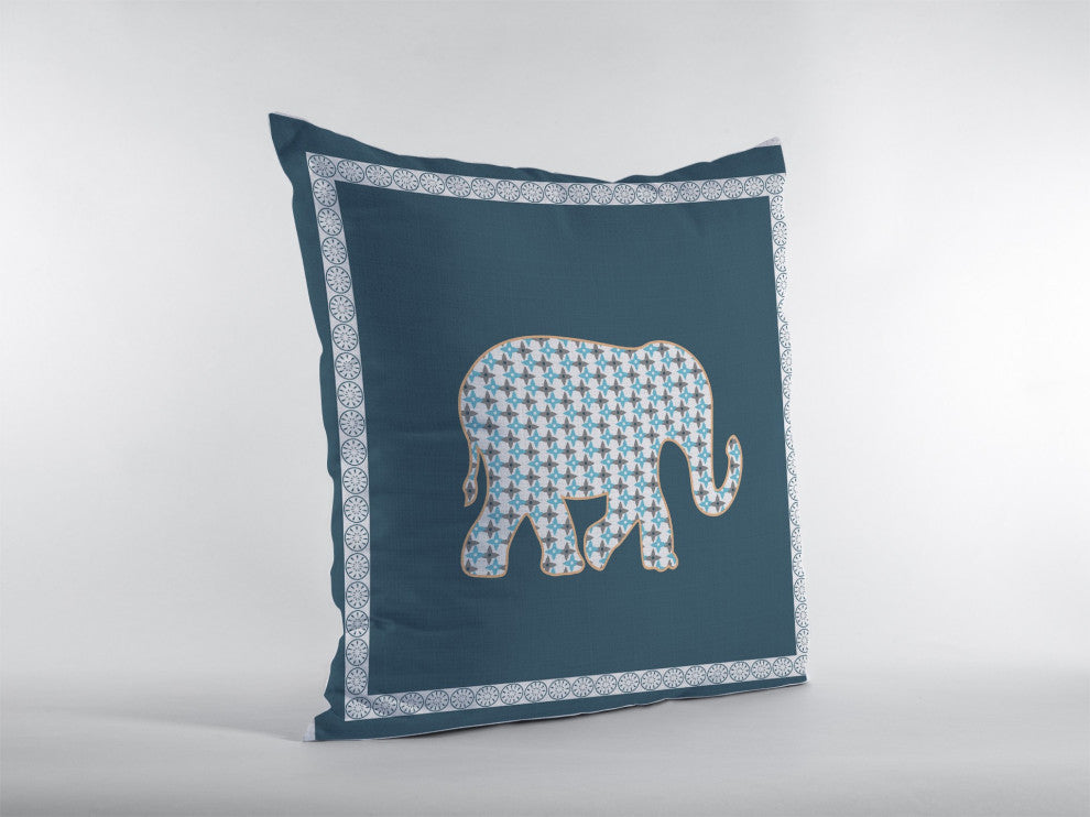 18 Spruce Blue Elephant Boho Suede Throw Pillow