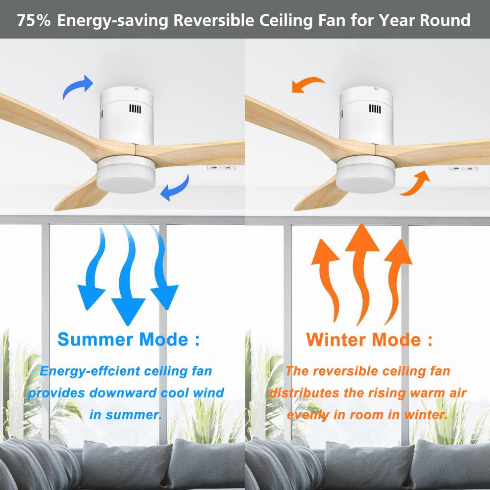 52'' 3 Blade Smart Rustic Ceiling Fan With Dim Light and Remote Control