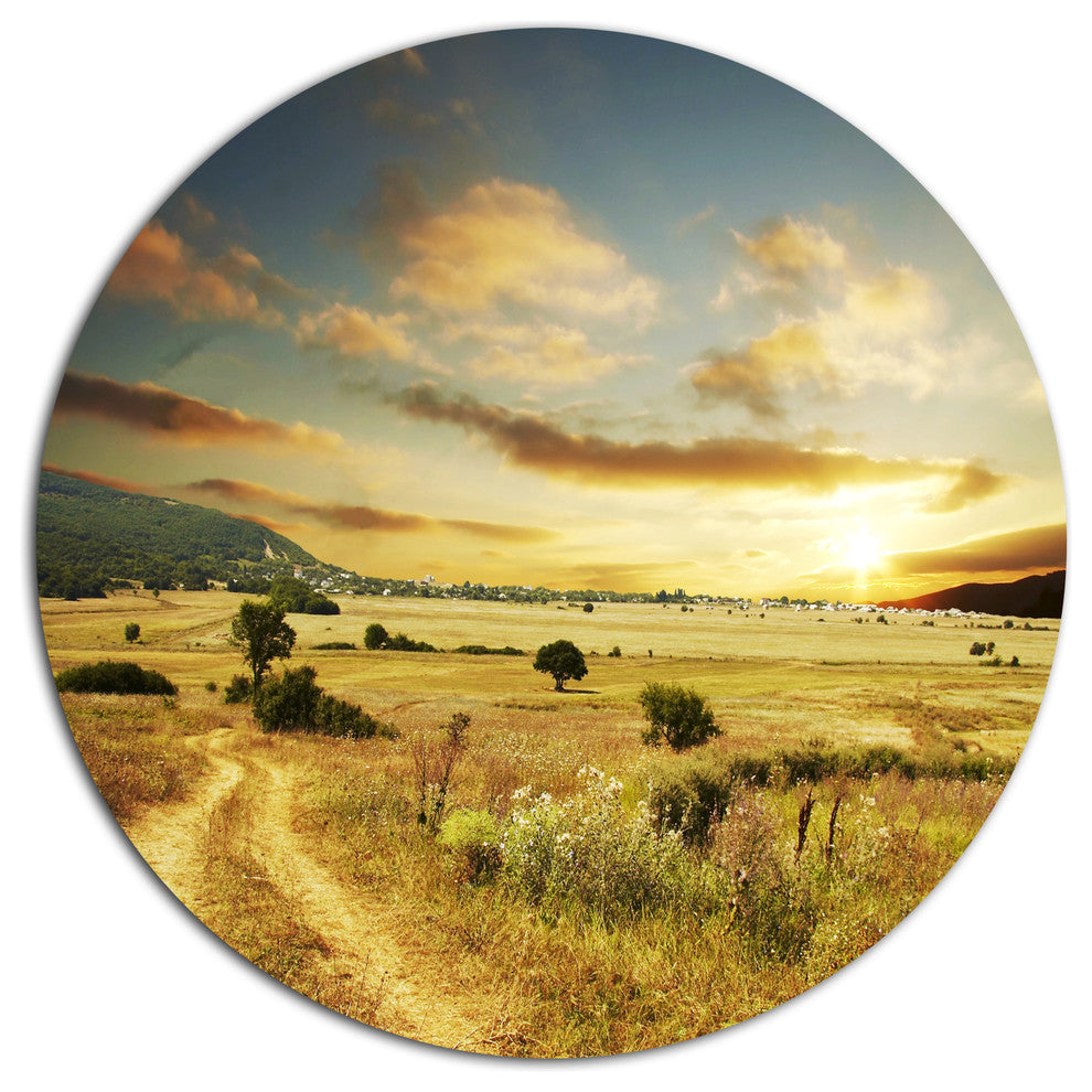 Beautiful Rural Prairie Sunset, African Landscape Round Wall Art, 23"
