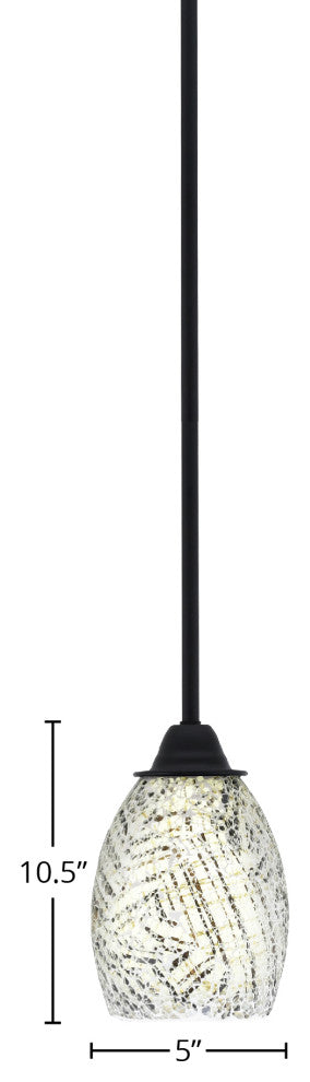 Paramount Mini Pendant, Matte Black, 5" Natural Fusion Glass