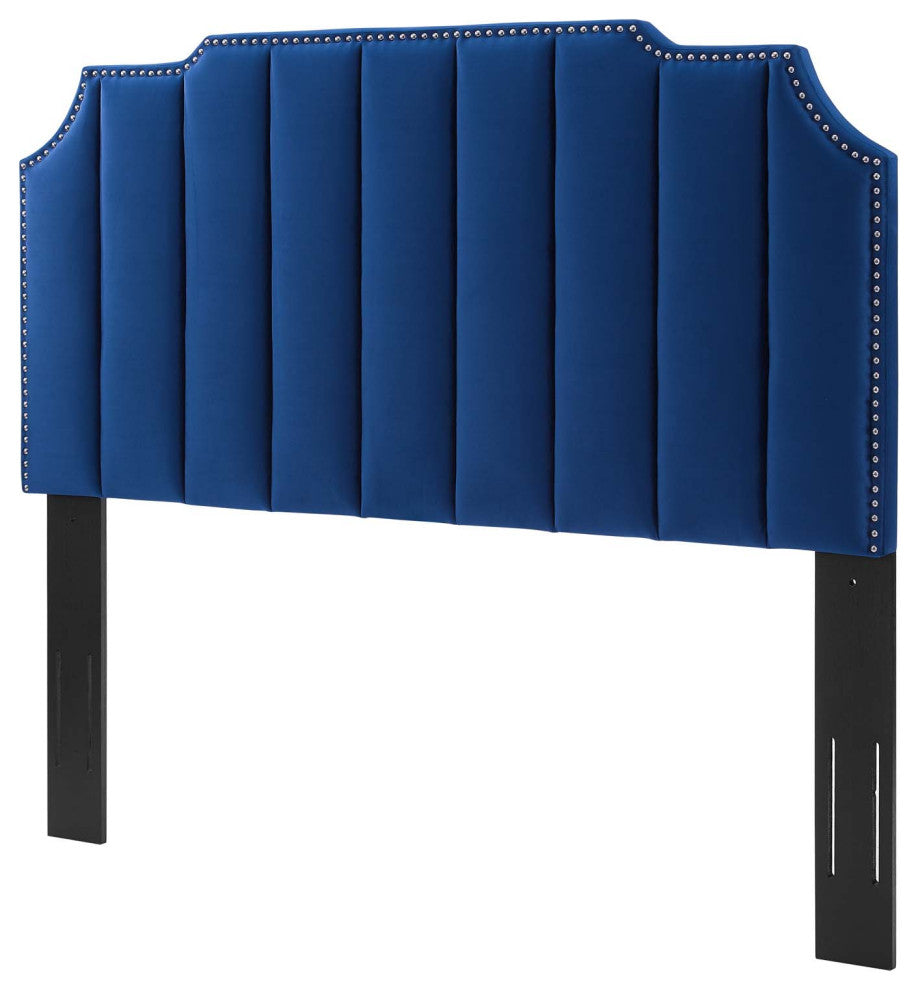 Headboard, Full Queen Size, Velvet, Blue Navy, Modern Contemporary, Bedroom