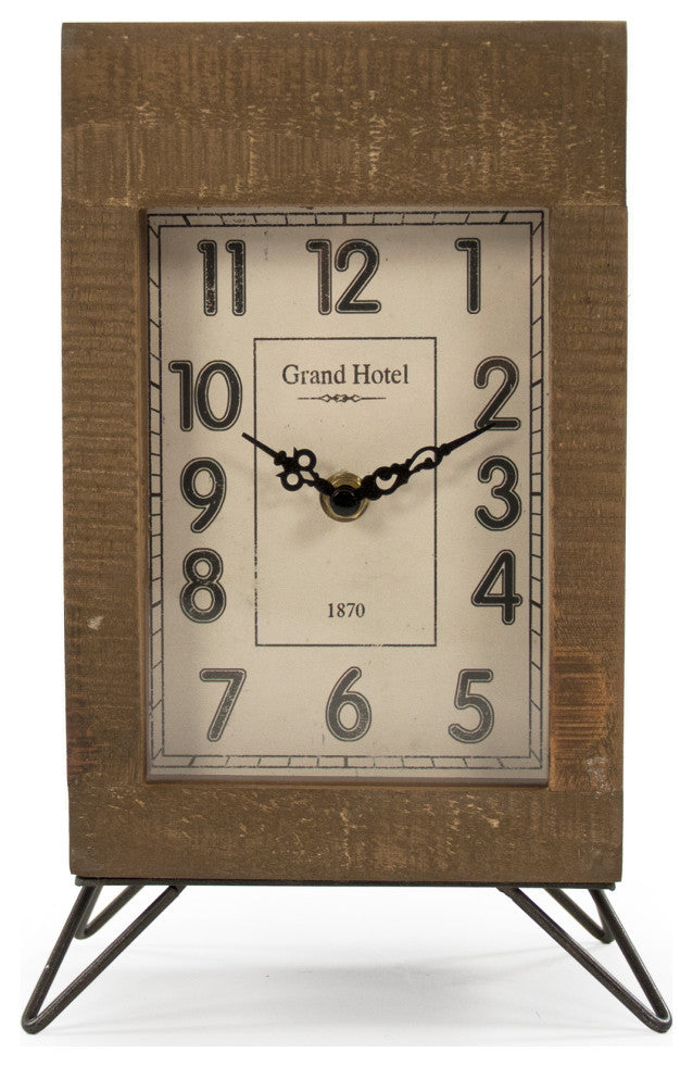 Wooden Clock, Brown, White