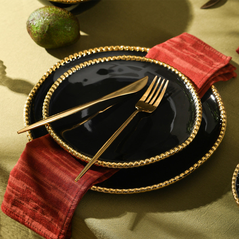 Christian Siriano Akoya Porcelain 24-Piece Dinnerware Set, Black