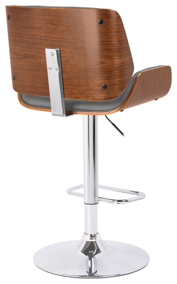 Gray Upholstered Chrome Base Adjustable Bar Stool