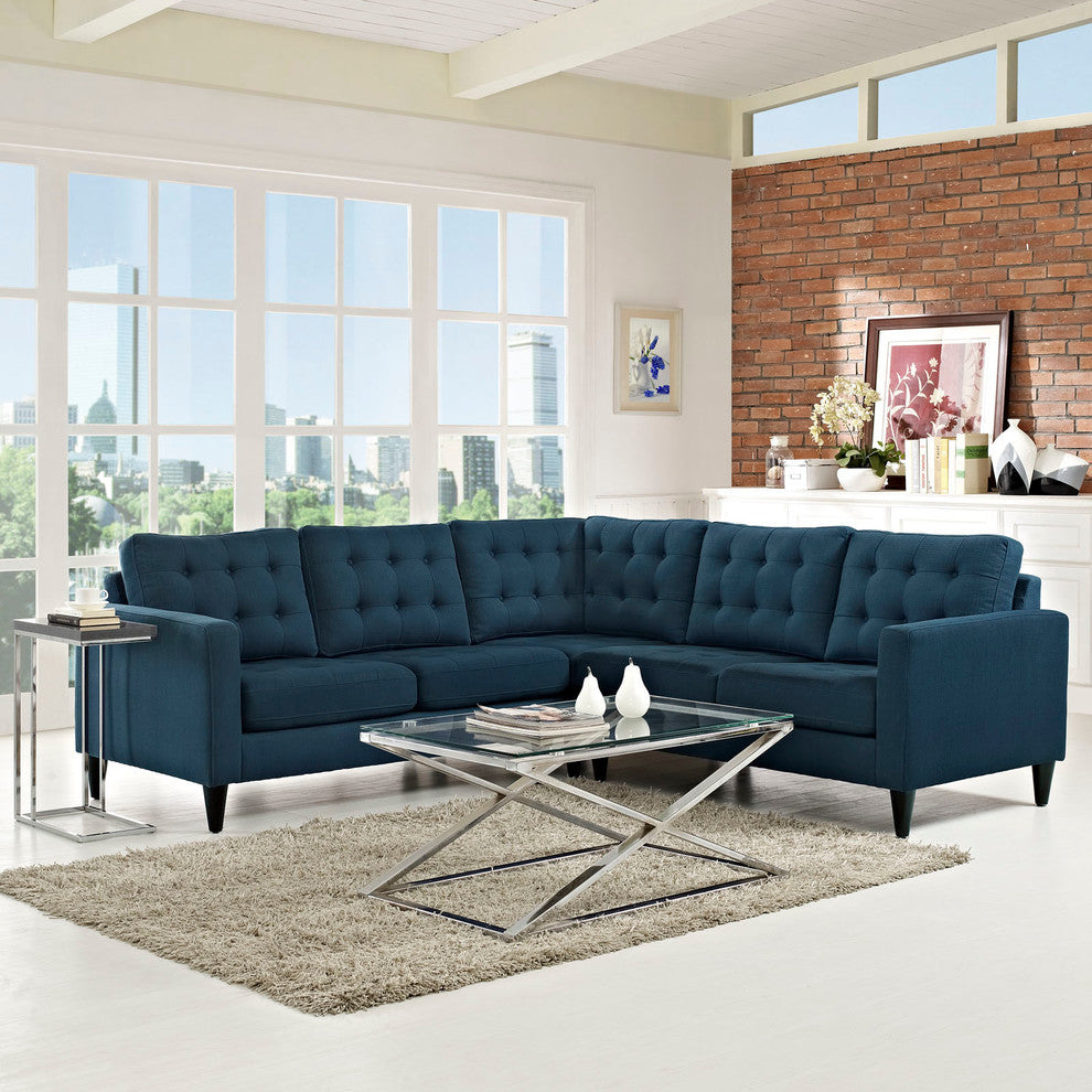 Modern Contemporary Fabric Sectional Sofa Set, Azure Fabric, 3-Piece Set