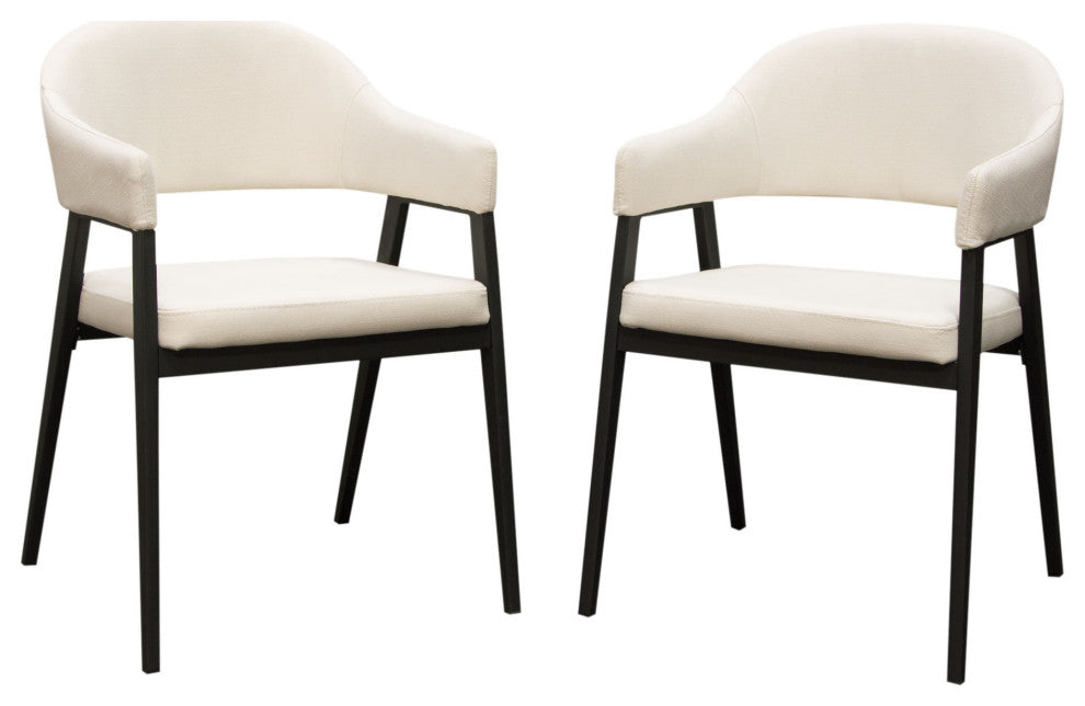 Adele Dining Accent Chairs, Set of 2, Cream Fabric, Metal Frame