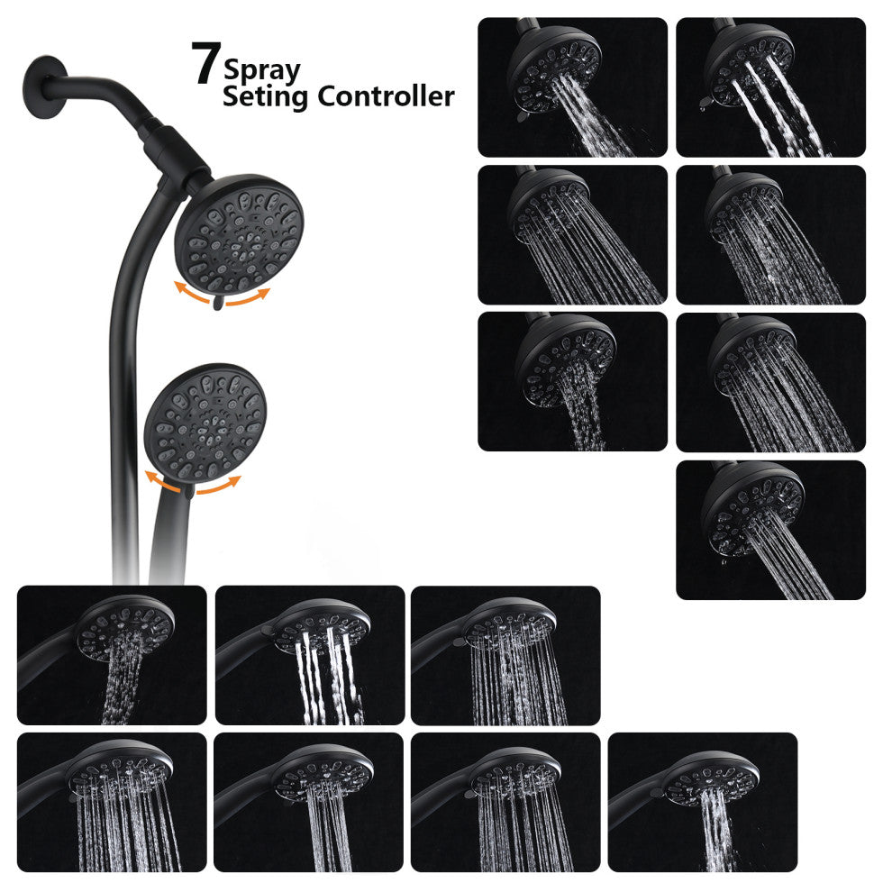 7 Spray Patterns Dual Shower Head with Slide Bar, Matte Black
