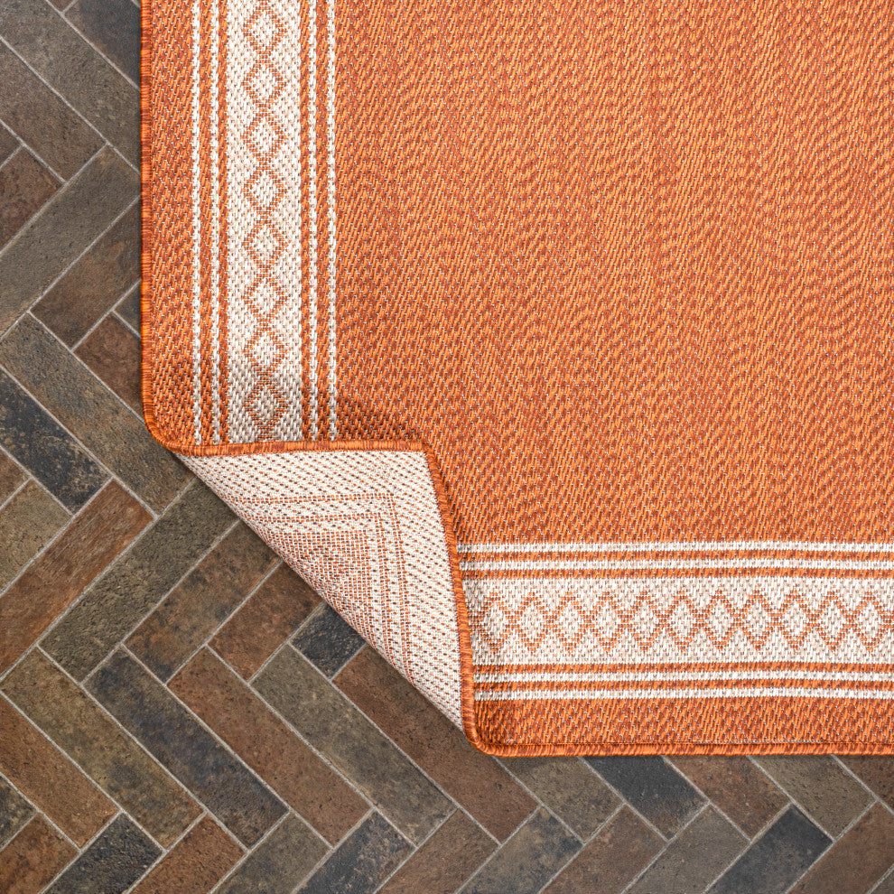 Lucia Classic Diamond Border Indoor/Outdoor Area Rug, Orange/Cream, 8x10