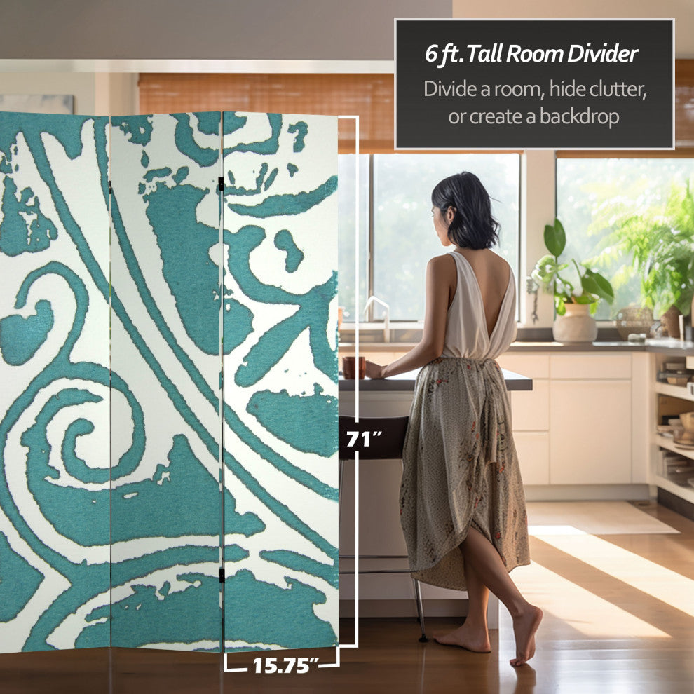 6' Tall Double Sided Teal Vineyard Canvas Room Divider