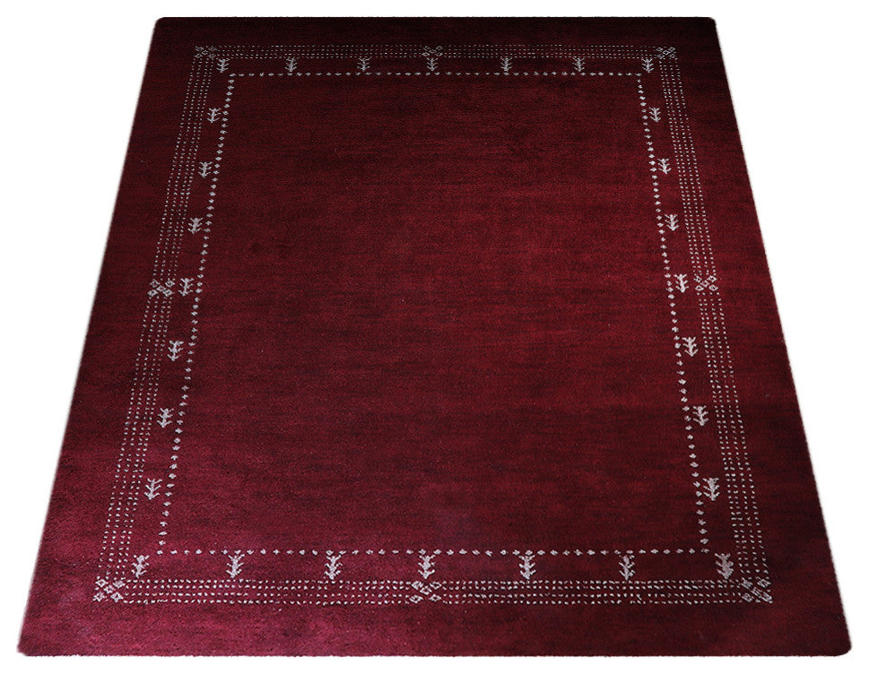 HAND KNOTTED LOOM WOOL ECO-FRIENDLY AREA RUGS - Rectangle, Red, Contemporary