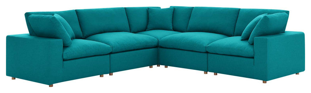 Commix Down Filled Overstuffed 5-Piece Sectional Sofa, Teal