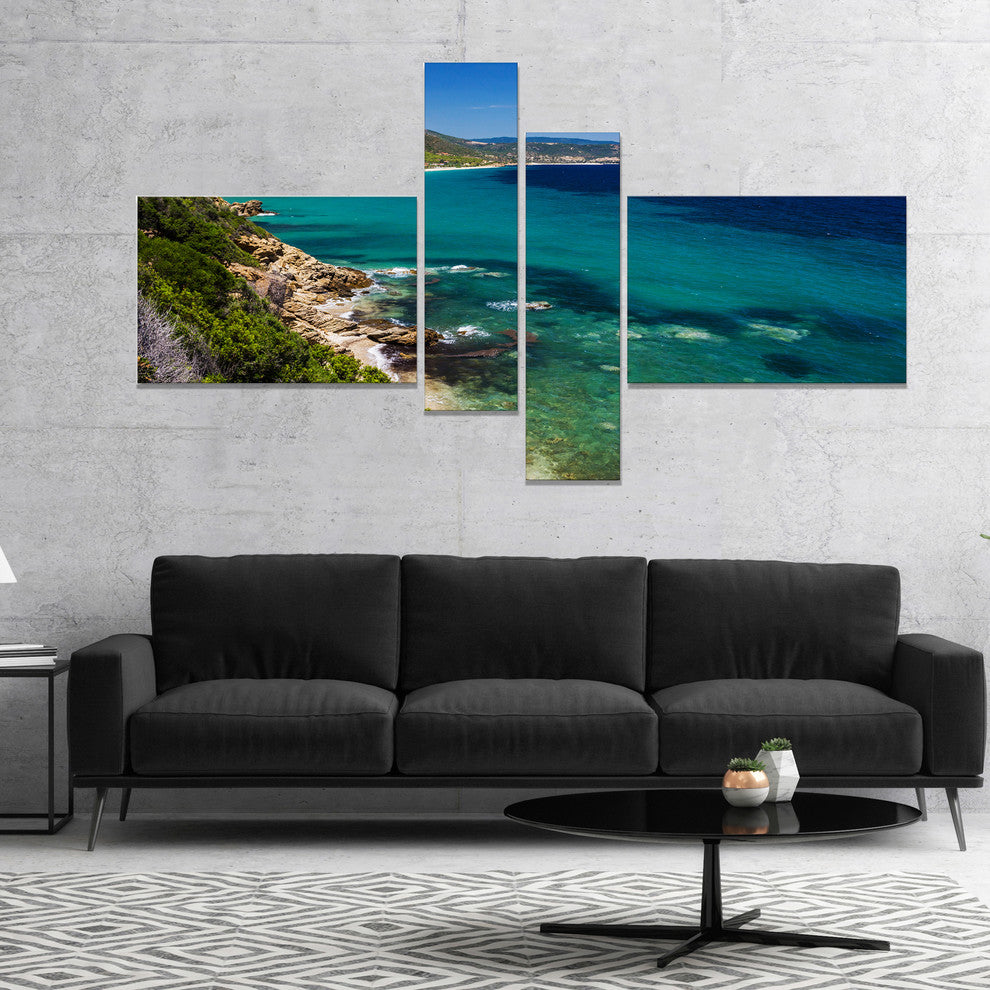 Beautiful Greek Beach of Sea, Seashore Canvas Art Print, 60"x32", 4 panels