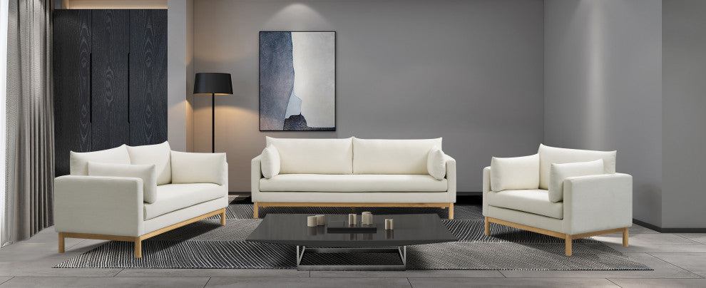 Langham Linen Textured Fabric Upholstered Loveseat, Cream
