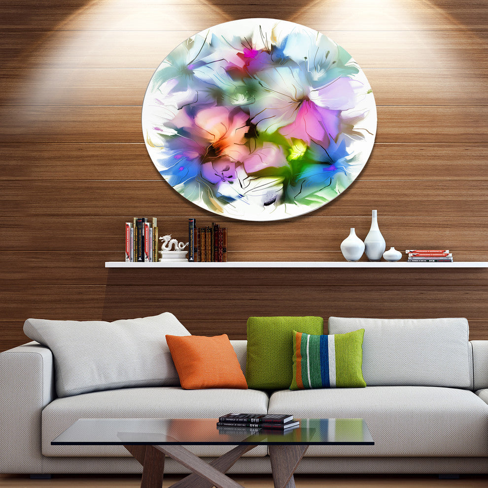 Watercolor Floral Bouquet, Floral Round Metal Wall Art, 23"