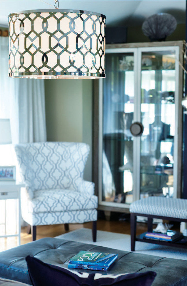 Jennings 5-Light Chandelier, Polished Nickel With White Linen