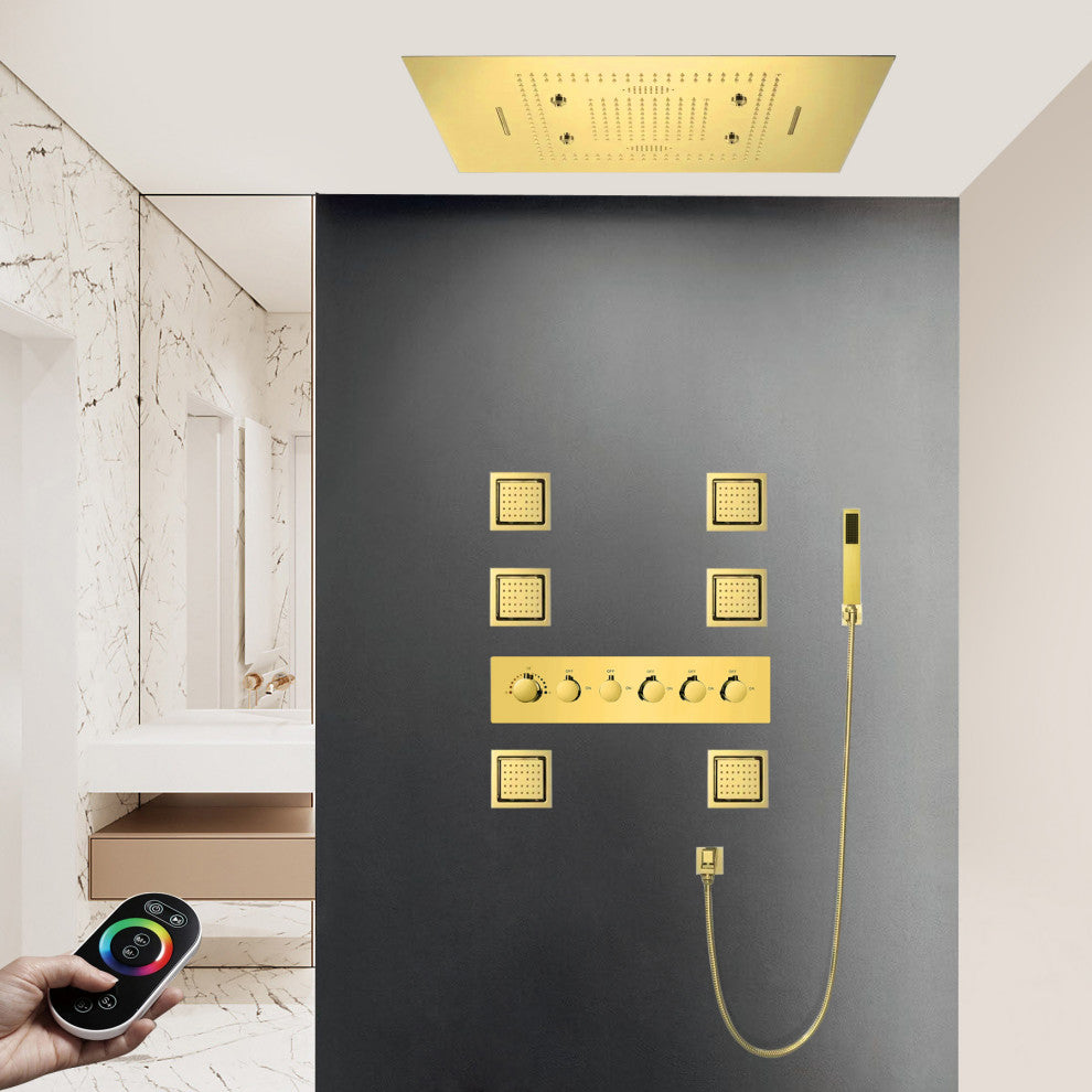 LED Shower System, Jetted Body Sprays and Hand Shower, Remote Control Light
