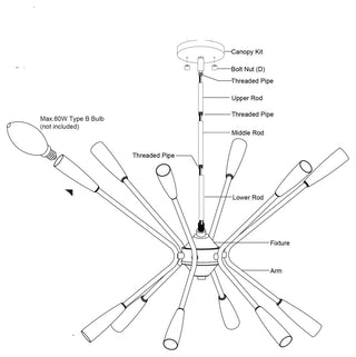 Vaxcel Lighting P0375 Ellis 12 Light 25"W Sputnik Chandelier - Matte Black /