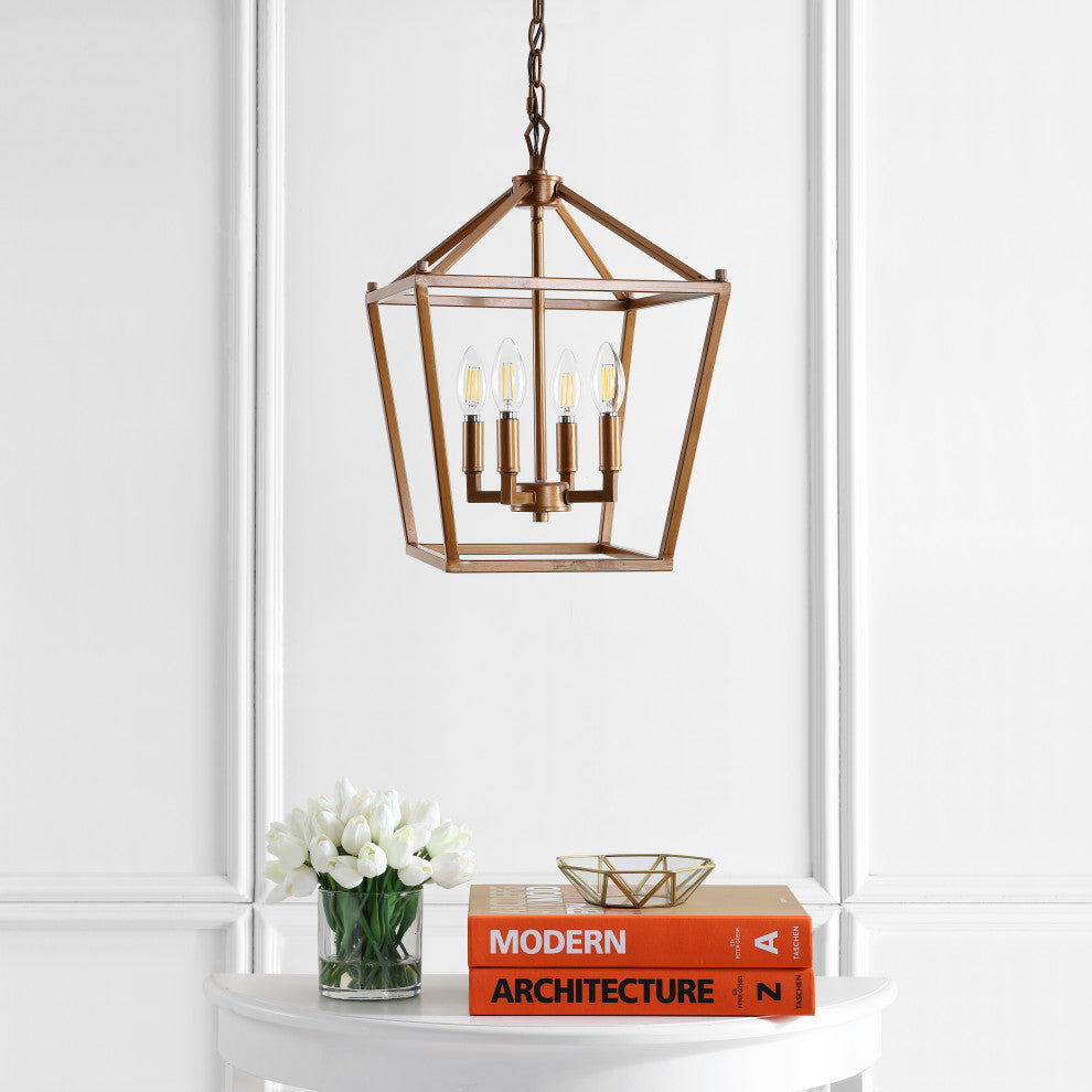 Pagoda Lantern Metal LED Pendant, Antique Gold, 12"