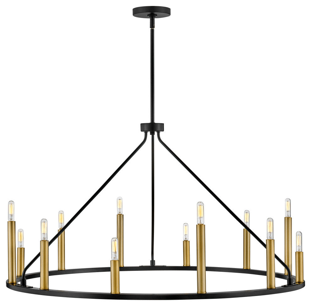 Lark Lazlo 38" Large Single Tier Chandelier, Black + Lacquered Brass