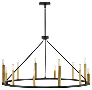 Lark Lazlo 38" Large Single Tier Chandelier, Black + Lacquered Brass