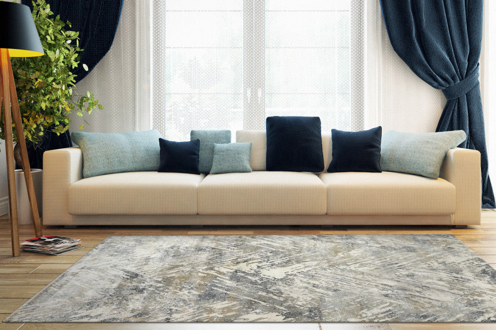 Castilla Gray And Blue Area Rug, 3.11'x5.7'