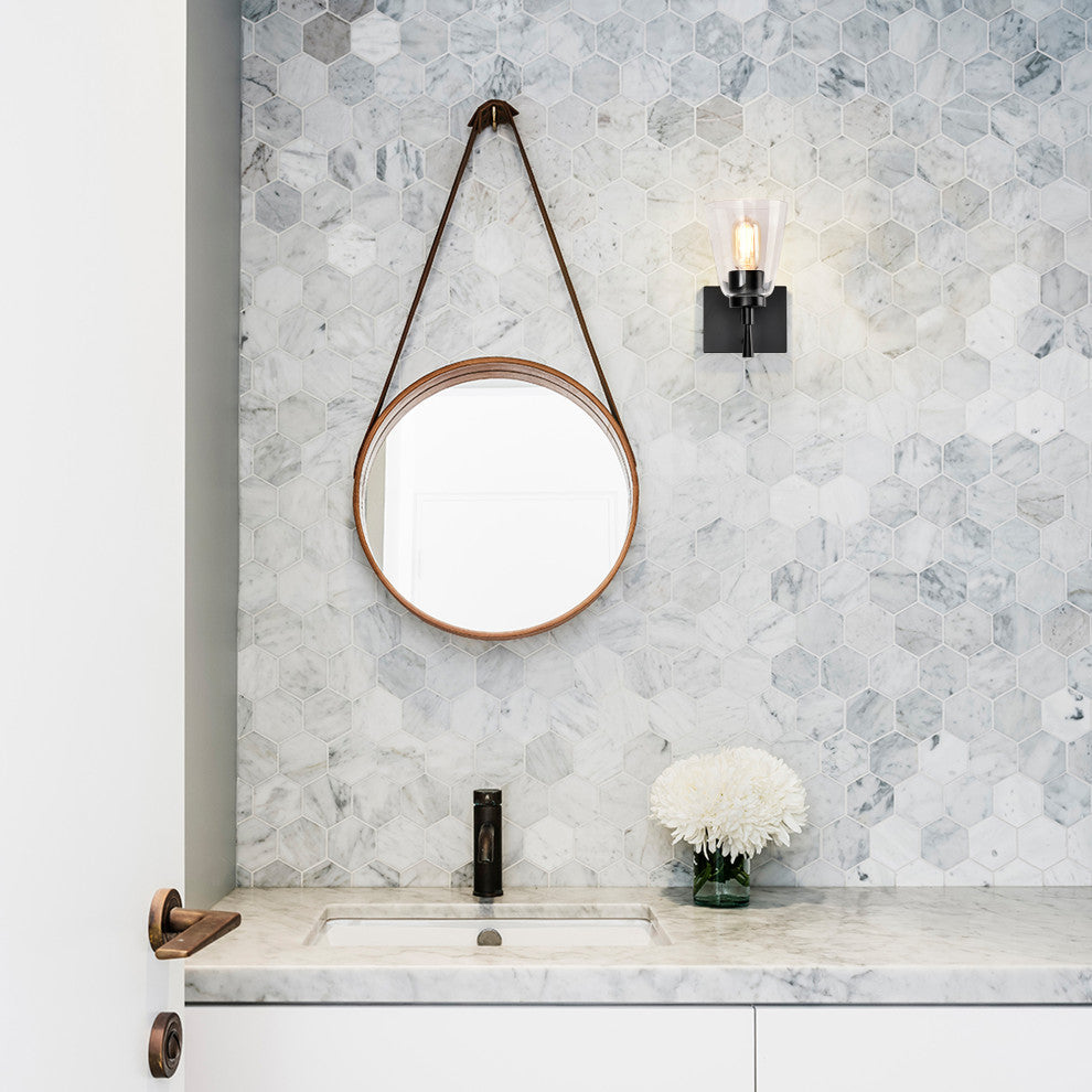 1-Light Matte Black Indoor Wall Sconce With Clear Cone Glass Shade