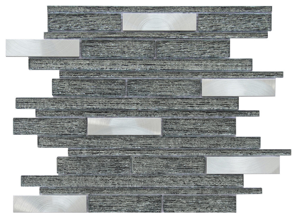 Ardcarn 11.8"x10.9" Laminated Glass Mosaic Mix Wall Tile, Black, Box of 15