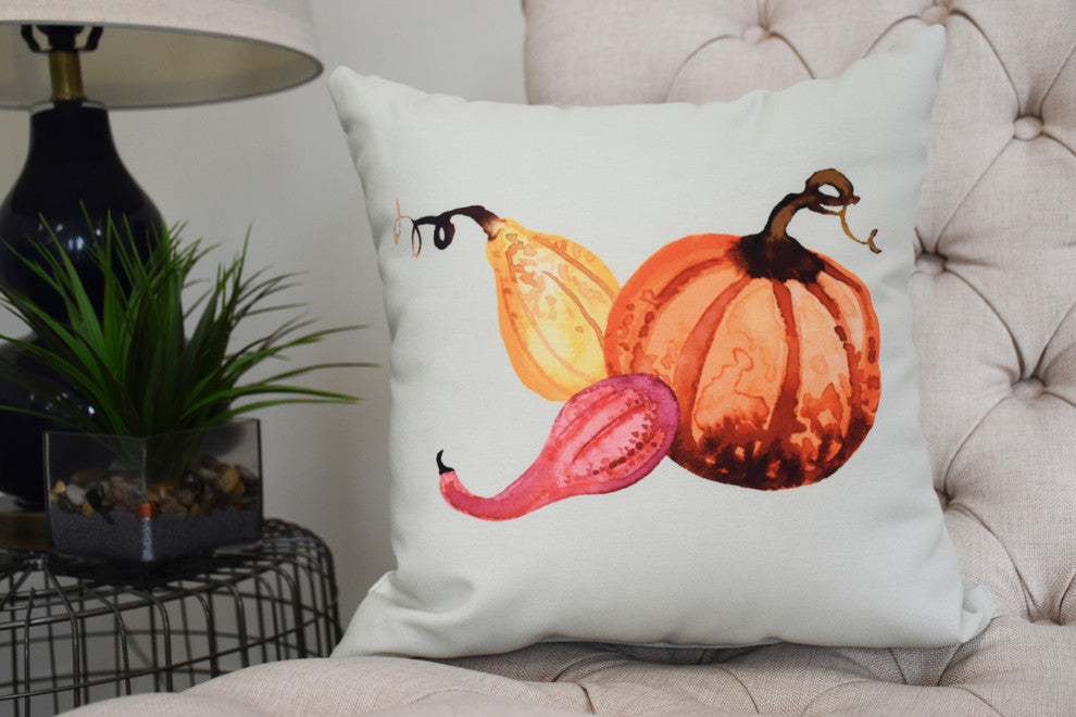 18" Gourd Pile Light Green Fall Print Decorative Throw Pillow
