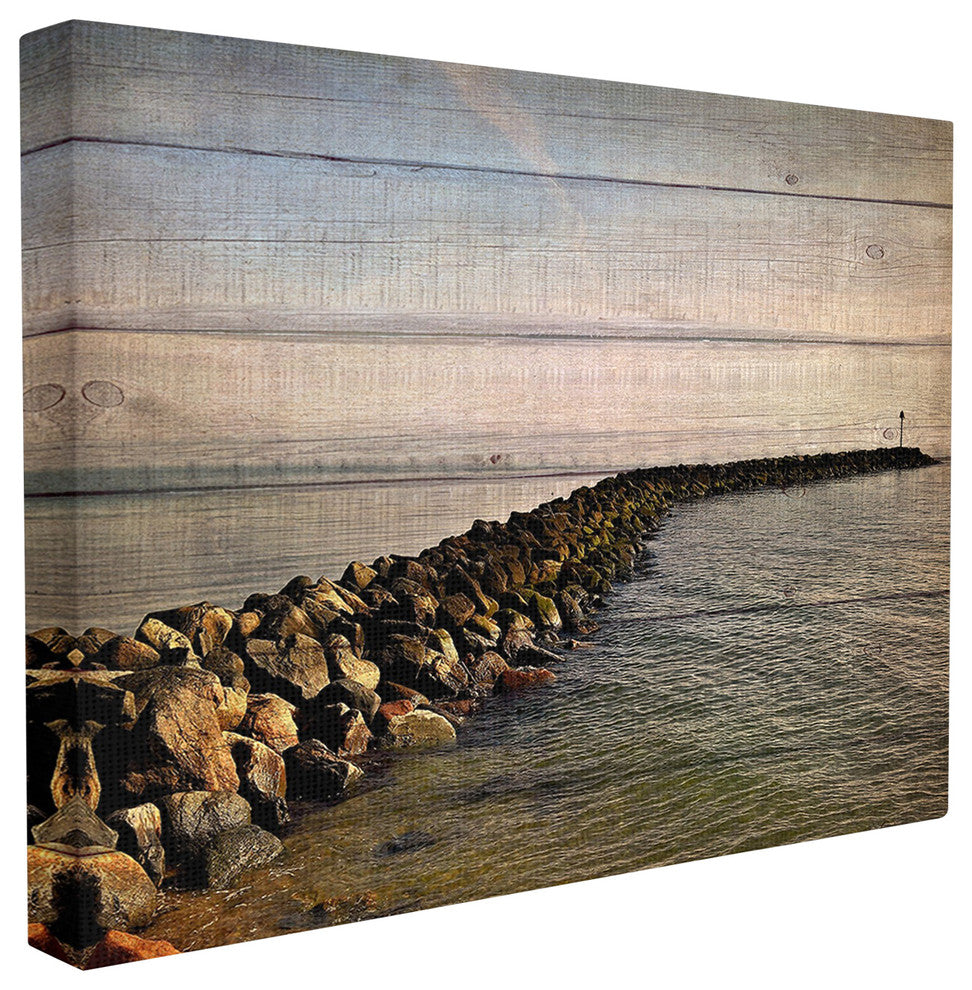 Rock Path Ocean Plank Photography Oversized Stretched Canvas Wall Art, 24"x30"