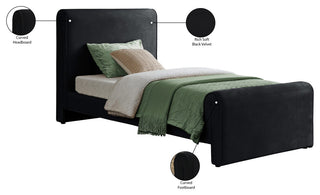 Sloan Black Velvet Full Bed, Black, Twin