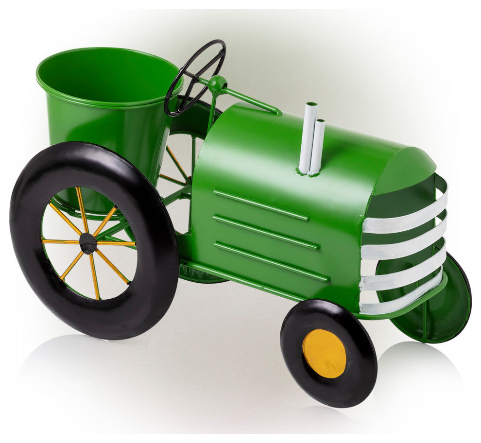 Metal Lime Green Tractor Planter