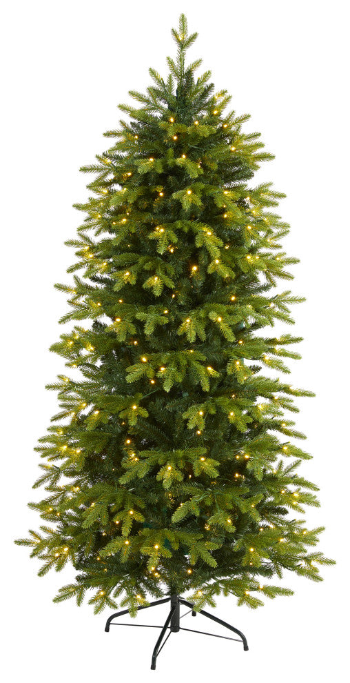 6' Belgium Fir Natural Look Artificial Christmas Tree With 300 Clear LED Lights