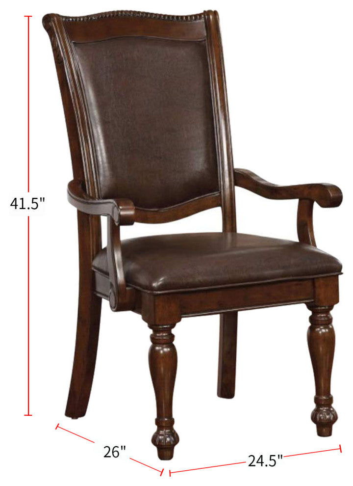 Set of 2 Leatherette Arm Chair, Brown Cherry and Espresso