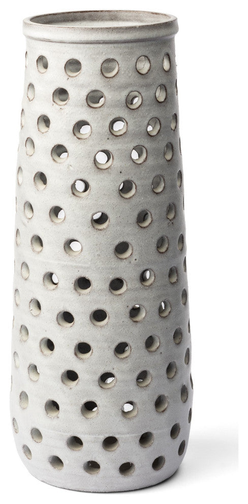 19" Organic White Glaze Pierced Dot Ceramic Vase