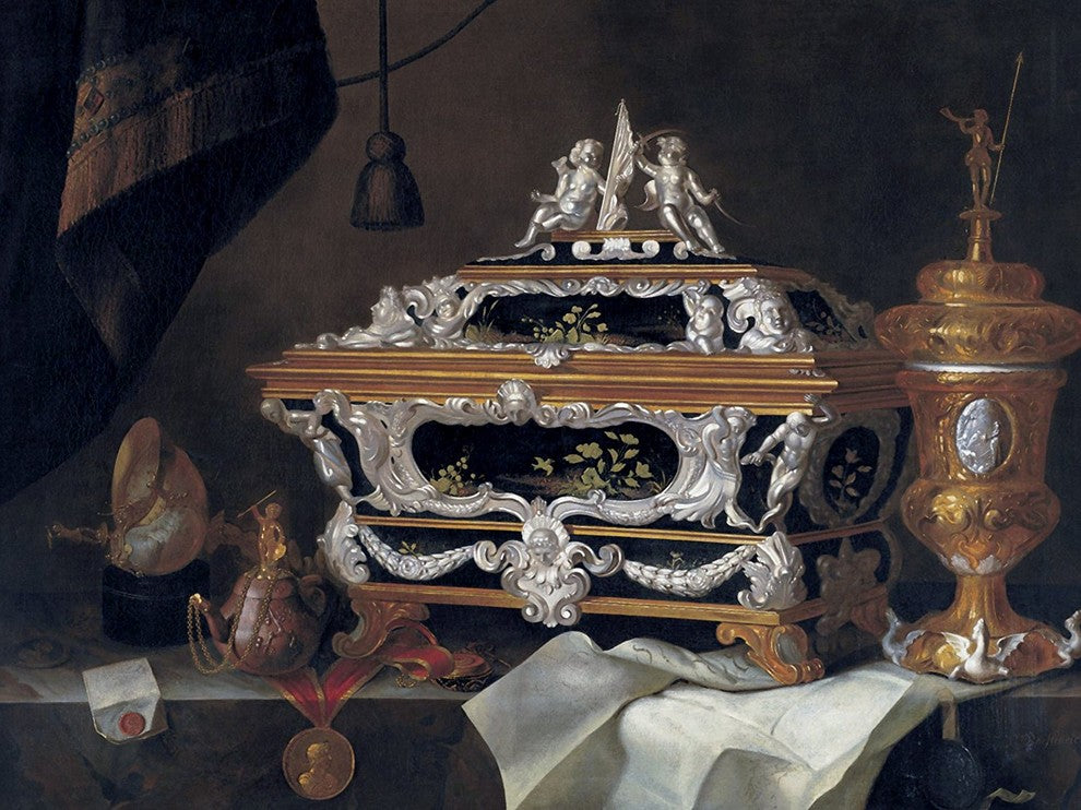 Tile Mural With Silver Black Lacquer Casket By P. Gerritsz Van Roestraeten Matte