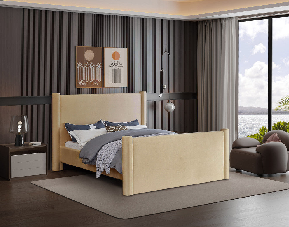Elias Upholstered Bed, Camel, Full, Velvet