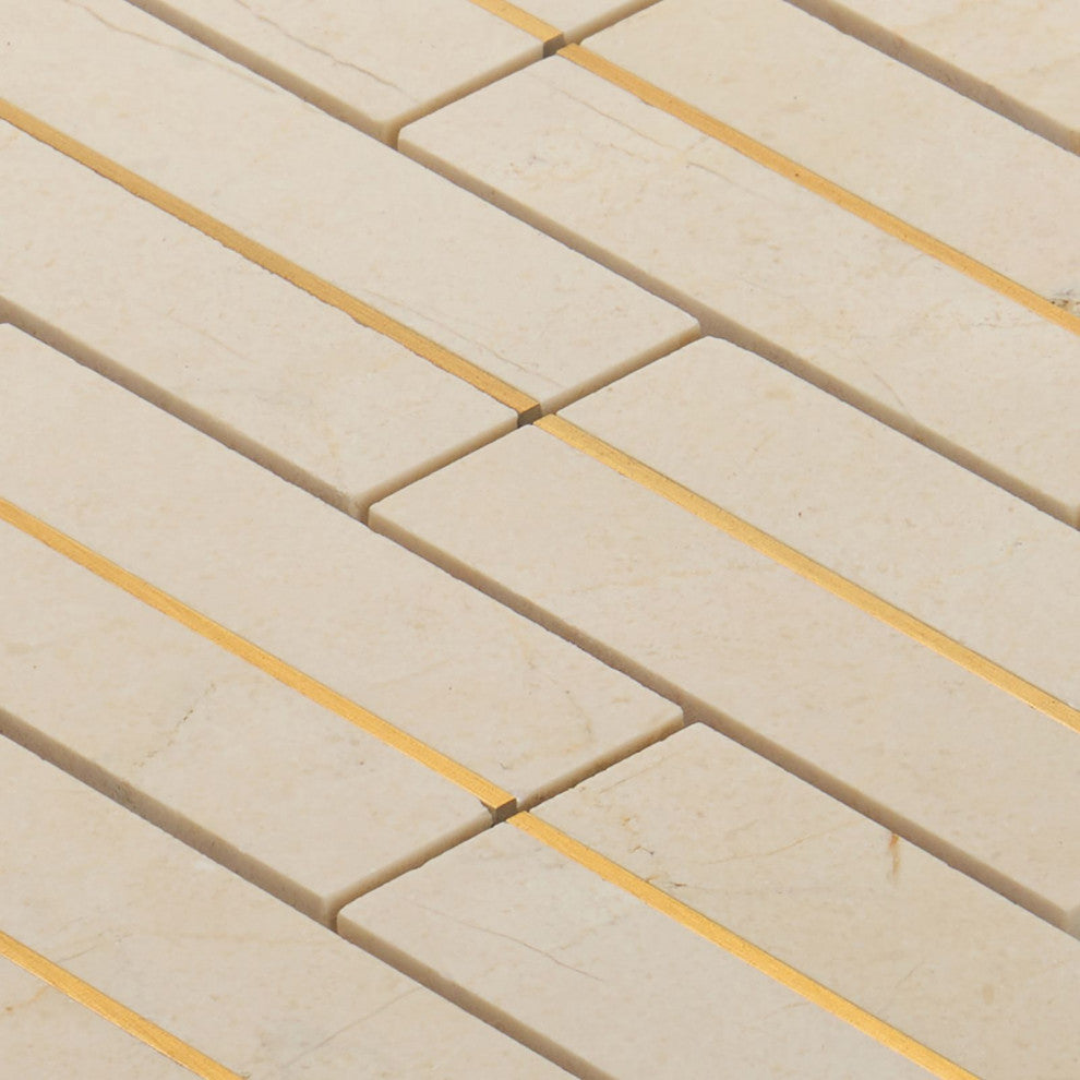 Modket Crema Marfil Natural Stone Gold Metal Inlay Mosaic Tile Backsplash TDH579