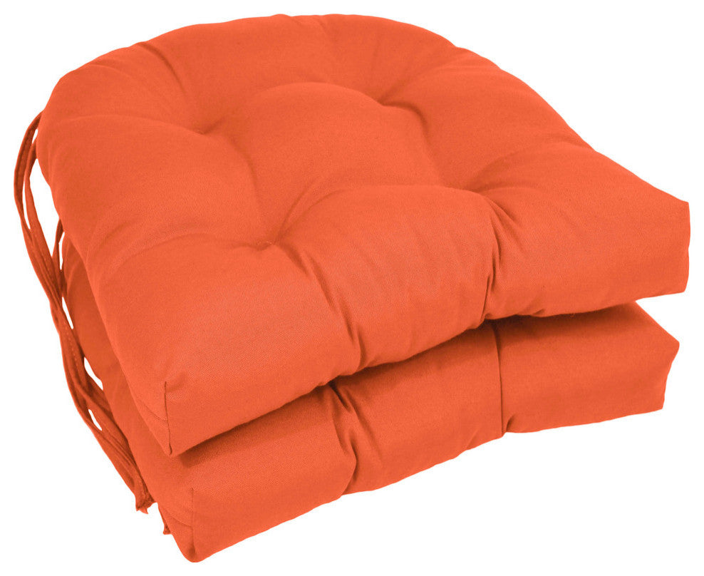 16" Solid Twill U-Shaped Tufted Chair Cushions, Set of 2, Tangerine Dream