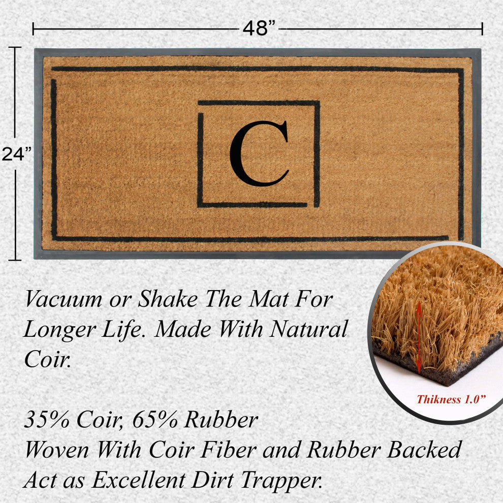 A1HC Hand-Crafted 24"x48" Rubber Coir Double-Single Monogrammed, C