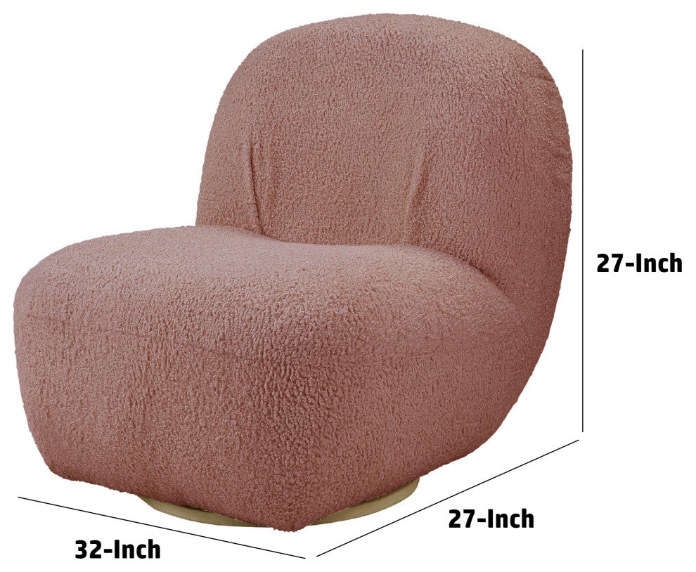 Benzara BM273228 Teddy Sherpa Fabric Curved Accent Chair, Swivel Function, Pink