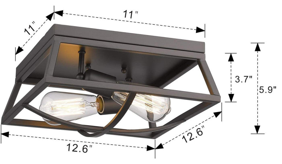 2 Light Flush Mount, Farmhouse, Black With Bronze Finish