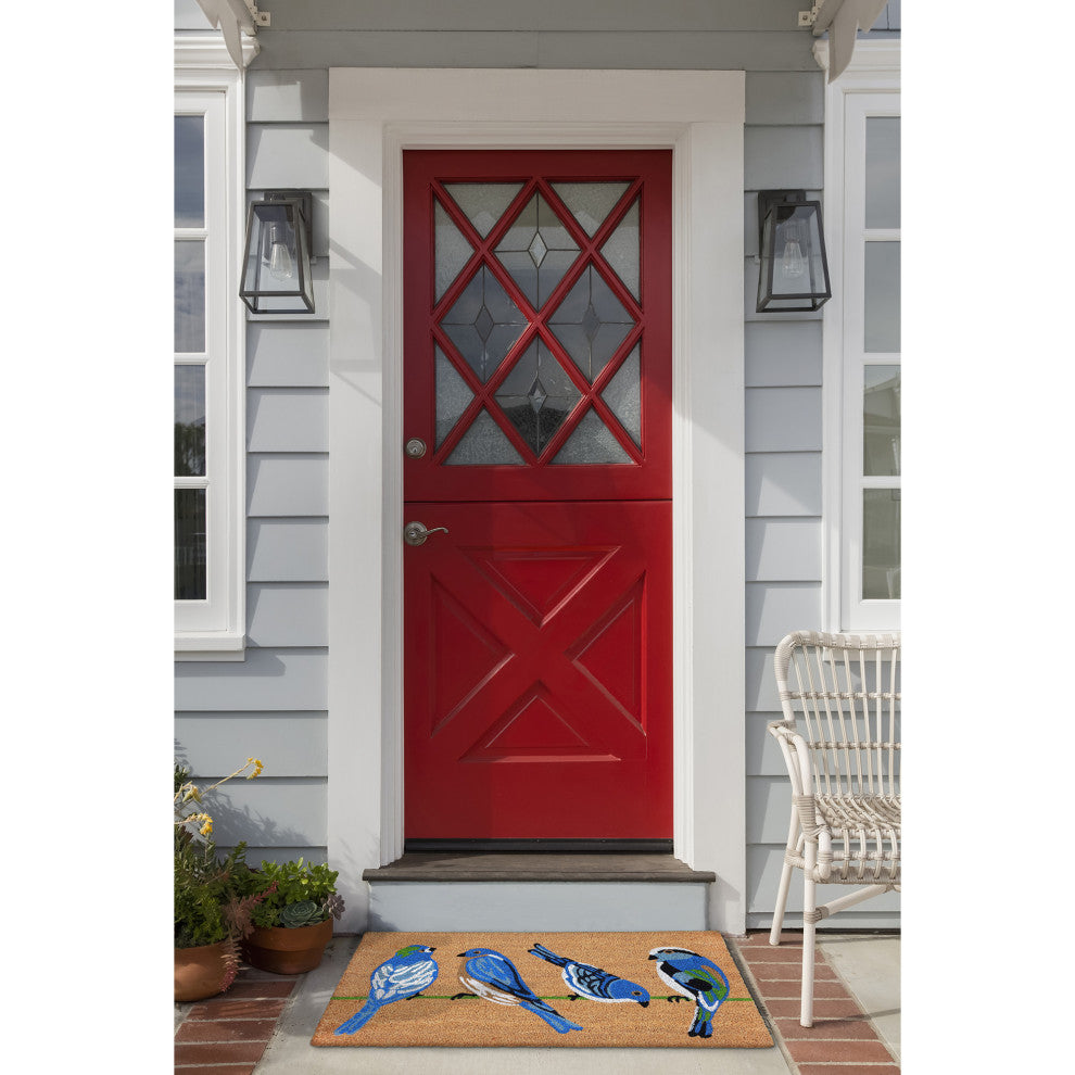 Natura Blue Birds Outdoor Mat Natural 2'x3'