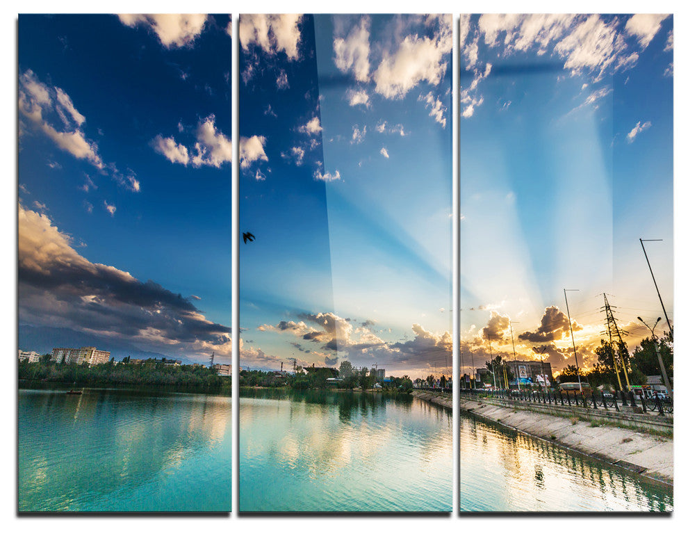 "Moving Clouds Over Lake" Photo Metal Wall Art, 3 Panels, 36"x28"